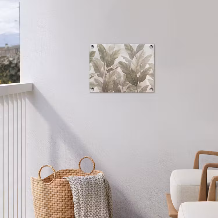 Bladeren - Tropisch - Natuur - Abstract - Beige tuinposter los doek klein -sfeer8