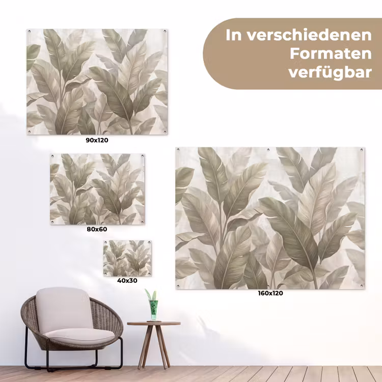 Bladeren - Tropisch - Natuur - Abstract - Beige tuinposter los doek klein -Xsfeer9_DE