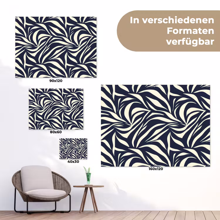 Bladvormen - Blauw - Patroon - Wit tuinposter los doek klein 239 -Xsfeer9_DE