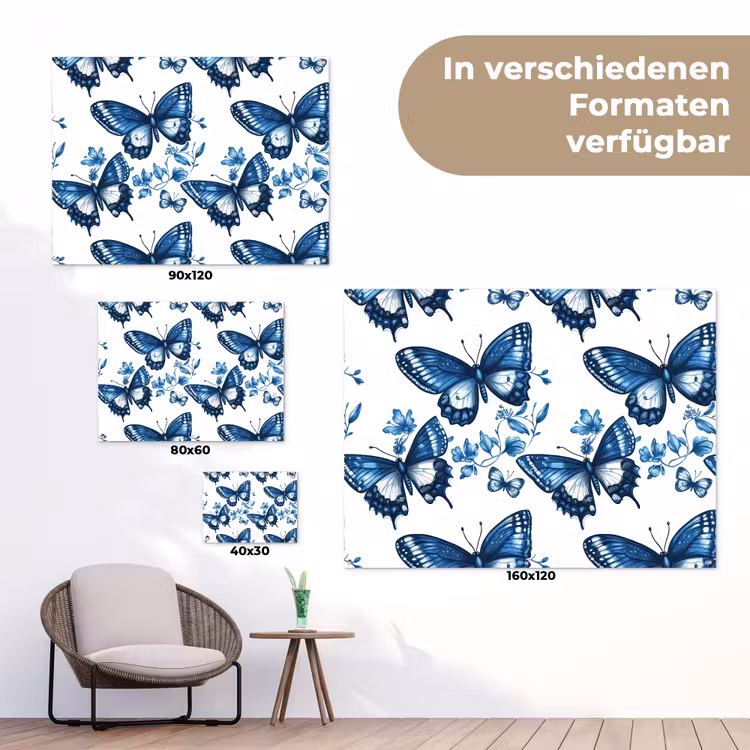 Blauw - Vlinders - Bloemen - Wit tuinposter los doek klein 239 -Xsfeer9_DE