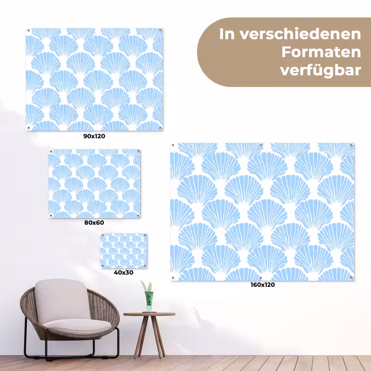 Blauw - Wit - Schelpen - Grafisch - Structuur tuinposter los doek klein 239 -Xsfeer9_DE