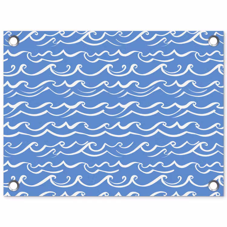 Blauw - Wit - Simpel - Getekend - Golven tuinposter los doek klein 239 -3d