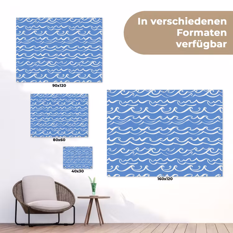 Blauw - Wit - Simpel - Getekend - Golven tuinposter los doek klein 239 -Xsfeer9_DE