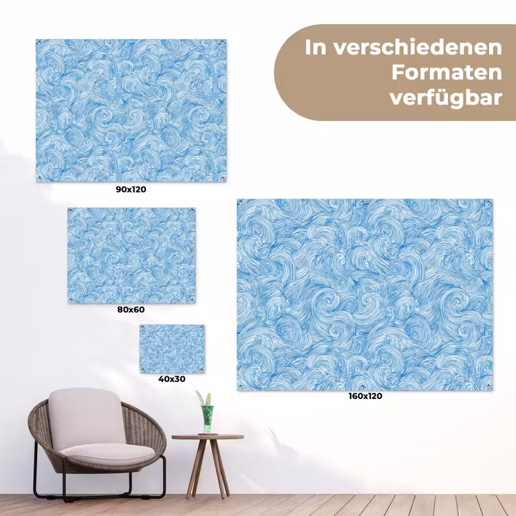 Blauw - Wit - Spiraal - Golven - Lijnen tuinposter los doek klein 239 -Xsfeer9_DE