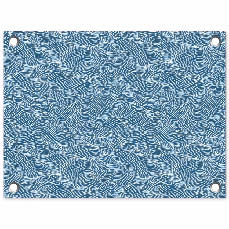 Blauw - Wit - Golven - Getekend - Textuur tuinposter los doek klein 239 -3d