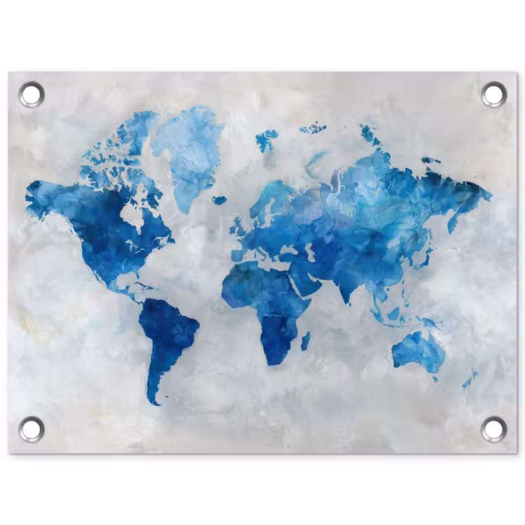 Blauw - Wolken - Textuur - Wereldkaart tuinposter los doek klein -3d