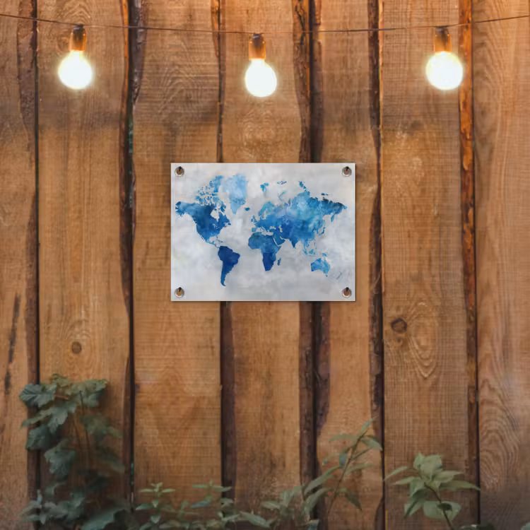 Blauw - Wolken - Textuur - Wereldkaart tuinposter los doek klein -sfeer1