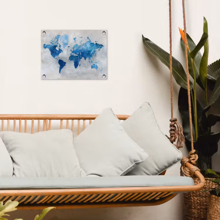 Blauw - Wolken - Textuur - Wereldkaart tuinposter los doek klein -sfeer7