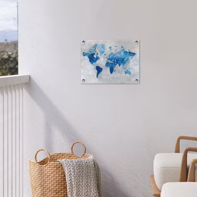 Blauw - Wolken - Textuur - Wereldkaart tuinposter los doek klein -sfeer8