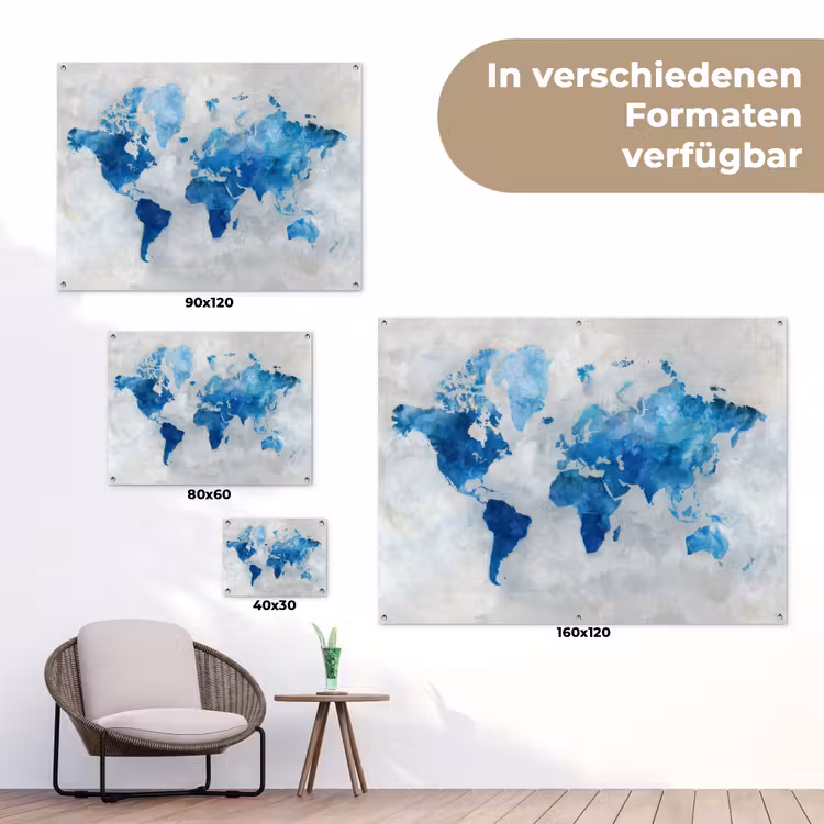 Blauw - Wolken - Textuur - Wereldkaart tuinposter los doek klein -Xsfeer9_DE
