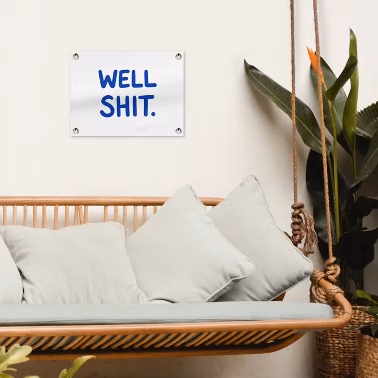 Blauw - Quote - Wit tuinposter los doek klein -sfeer7