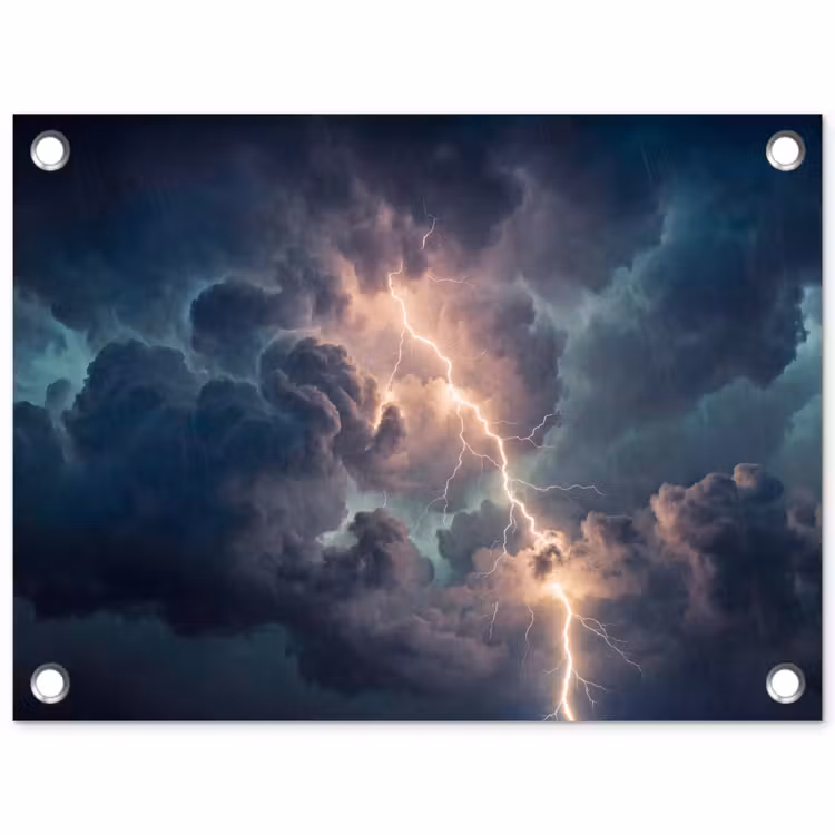 Bliksem - Storm - Natuur - Donker tuinposter los doek klein -3d