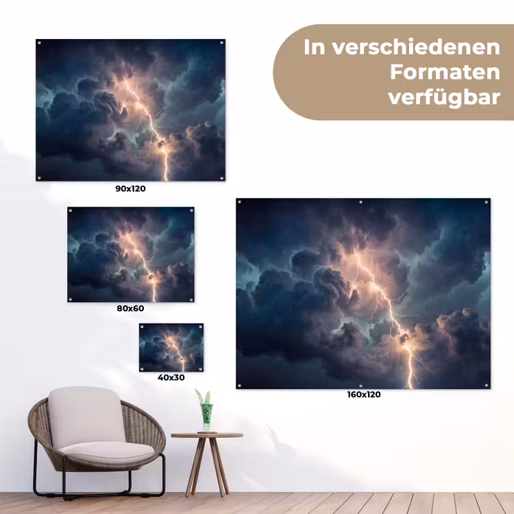 Bliksem - Storm - Natuur - Donker tuinposter los doek klein -Xsfeer9_DE