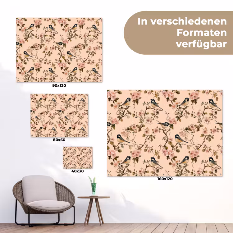 Bloesem - Koolmees - Roze tuinposter los doek klein 239 -Xsfeer9_DE