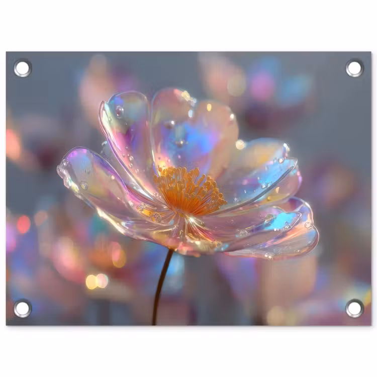 Bloem - Transparant - Pastelkleuren - Druppels tuinposter los doek klein -3d