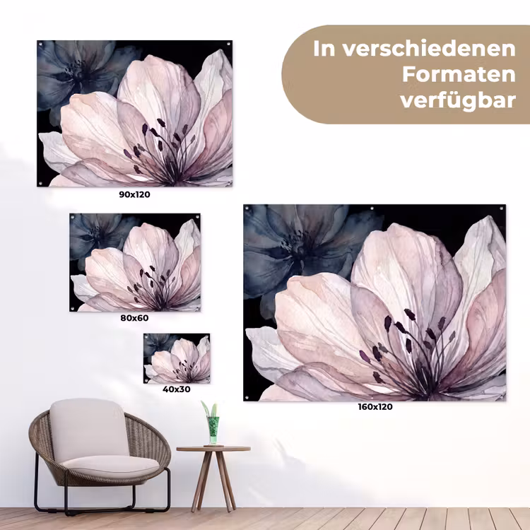 Bloemen - Aquarel - Modern - Roze - Donker tuinposter los doek klein -Xsfeer9_DE