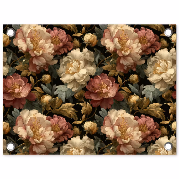 Bloemen - Barok - Patroon - Roze - Crème tuinposter los doek klein 239 -3d