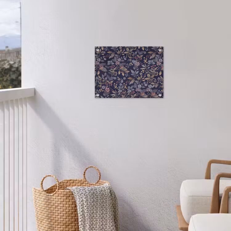 Bloemen - Bladeren - Patroon - Botanisch - Donkerblauw tuinposter los doek klein -sfeer8