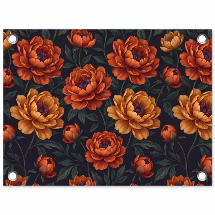 Bloemen - Bladeren - Natuur - Modern - Oranje tuinposter los doek klein -3d