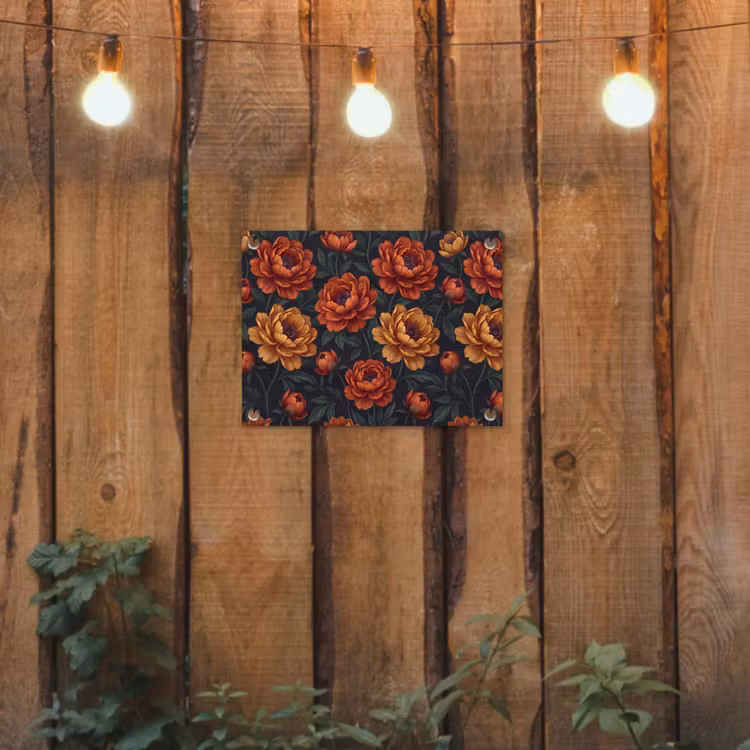 Bloemen - Bladeren - Natuur - Modern - Oranje tuinposter los doek klein -sfeer1