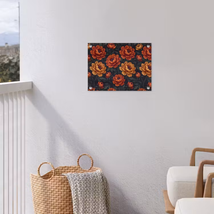Bloemen - Bladeren - Natuur - Modern - Oranje tuinposter los doek klein -sfeer8