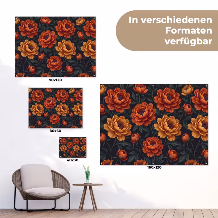 Bloemen - Bladeren - Natuur - Modern - Oranje tuinposter los doek klein -Xsfeer9_DE