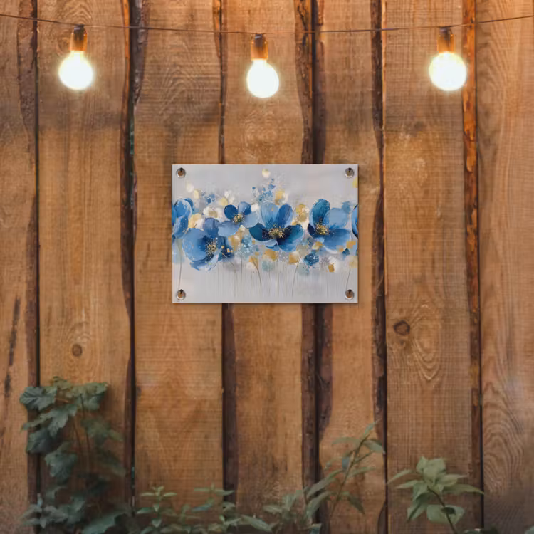 Bloemen - Blauw - Abstract tuinposter los doek klein -sfeer1