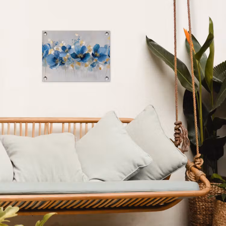 Bloemen - Blauw - Abstract tuinposter los doek klein -sfeer7