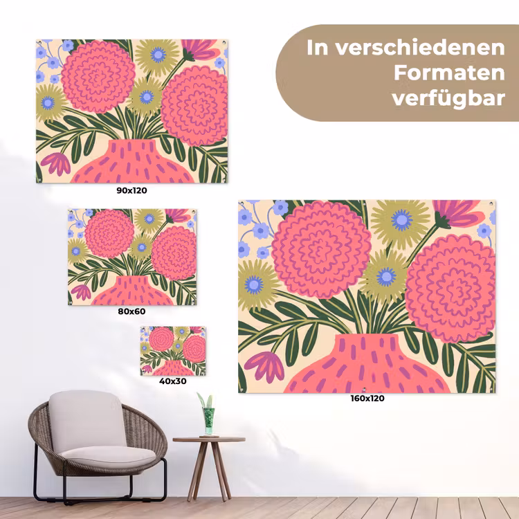 Bloemen - Boeket - Natuur - Abstract - Roze tuinposter los doek klein -Xsfeer9_DE