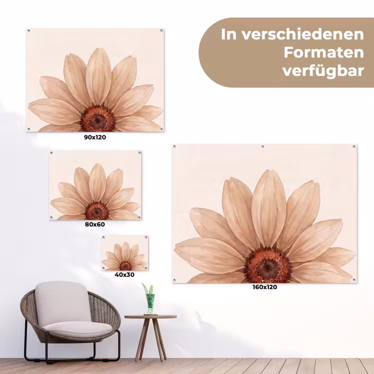 Bloemen - Bloemblad - Natuur - Aquarel - Beige tuinposter los doek klein -Xsfeer9_DE