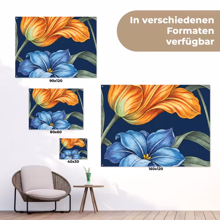 Gartenposter - Blumen – Botanik – Muster - Bloemen - Botanisch - Patroon tuinposter los doek klein