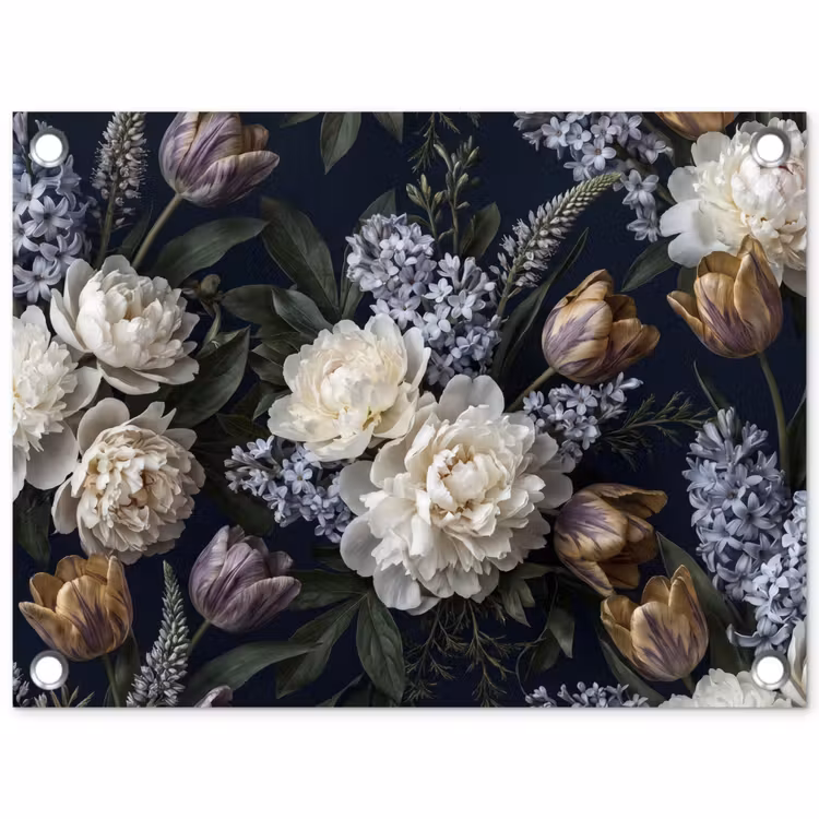 Bloemen - Donker - Elegant - Natuur - Wit tuinposter los doek klein -3d