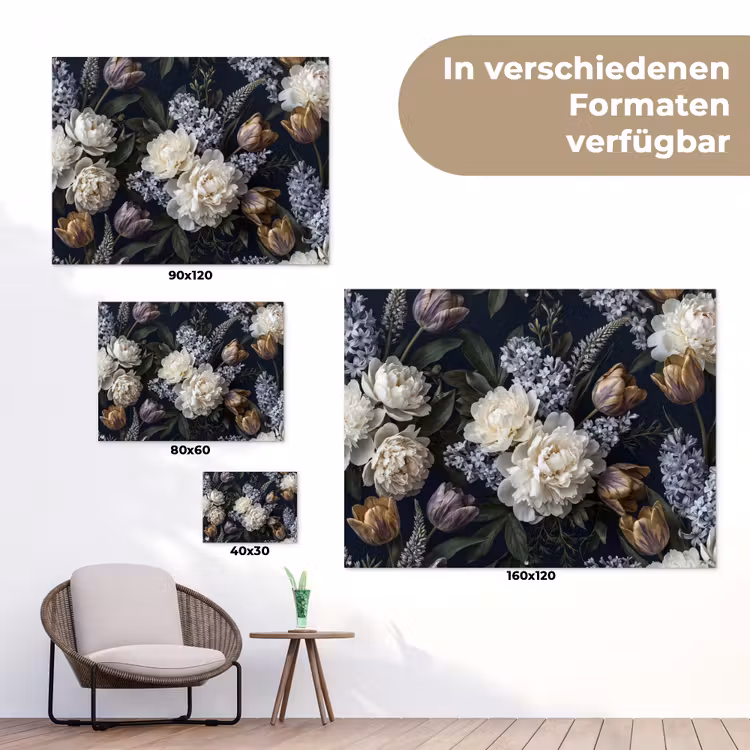 Bloemen - Donker - Elegant - Natuur - Wit tuinposter los doek klein -Xsfeer9_DE