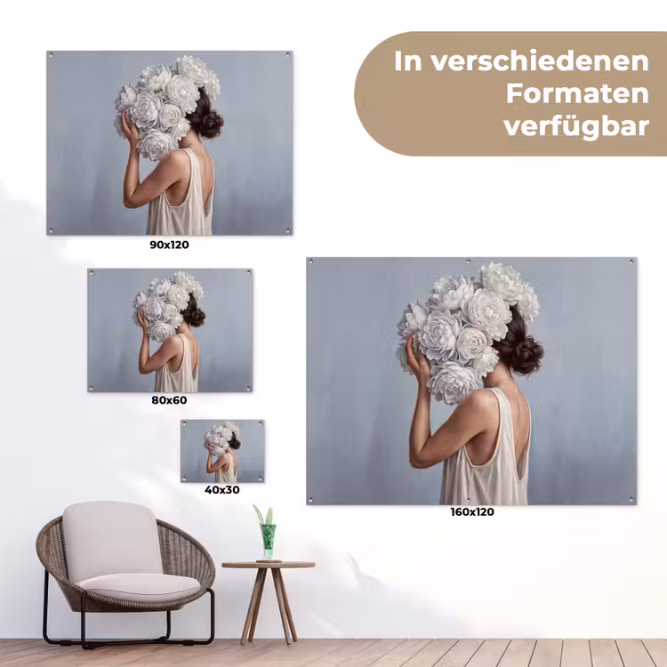 Bloemen - Vrouw - Wit tuinposter los doek klein -Xsfeer9_DE