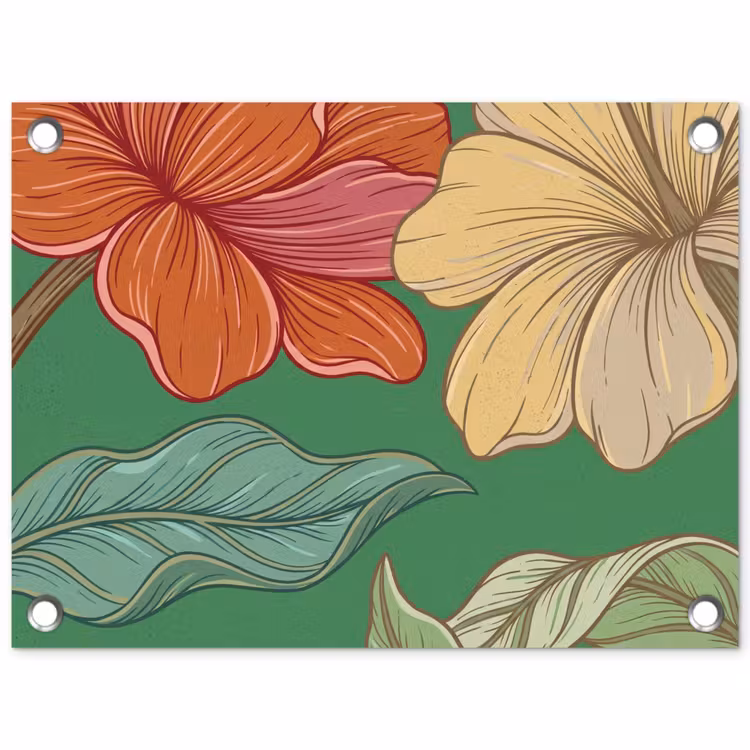 Gartenposter - Blumen – Grün – Illustration - Bloemen - Groen - Illustratie tuinposter los doek klein