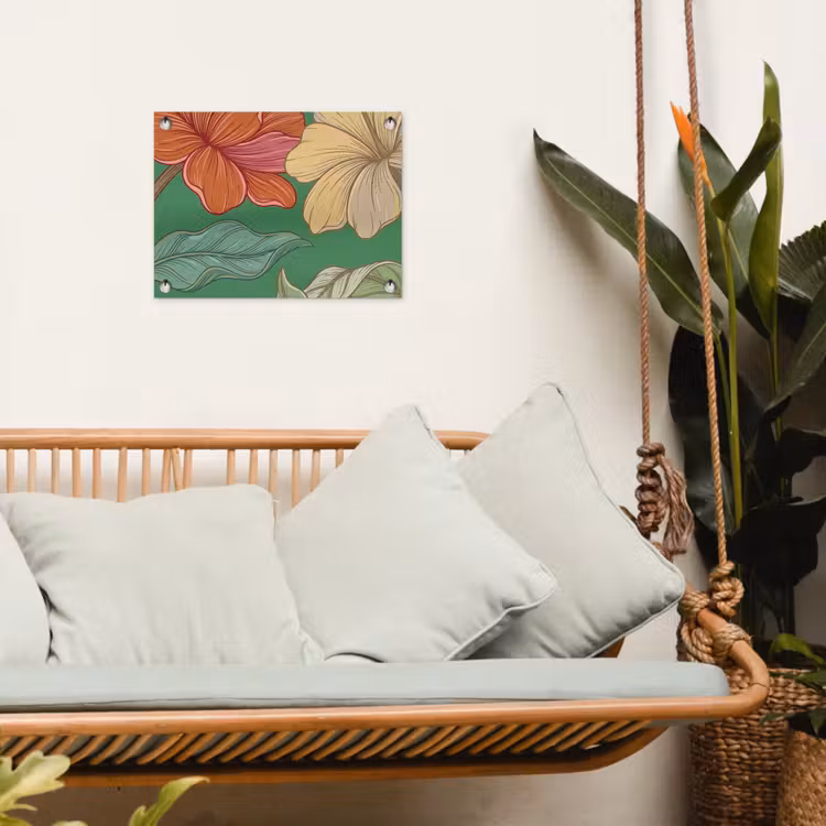 Gartenposter - Blumen – Grün – Illustration - Bloemen - Groen - Illustratie tuinposter los doek klein