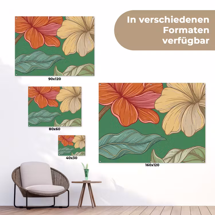 Gartenposter - Blumen – Grün – Illustration - Bloemen - Groen - Illustratie tuinposter los doek klein
