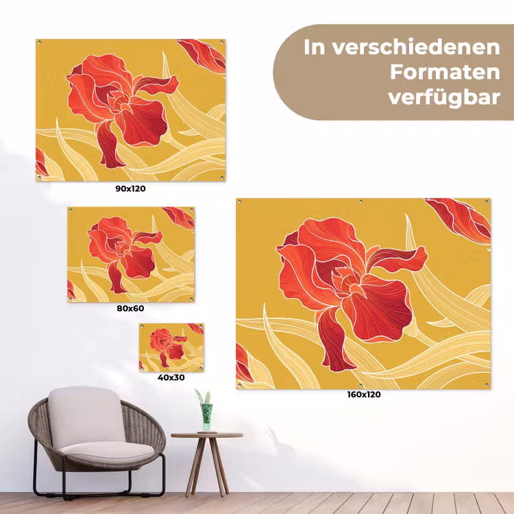 Gartenposter - Blumen – Illustration – Rot - Bloemen - Illustratie - Rood tuinposter los doek klein