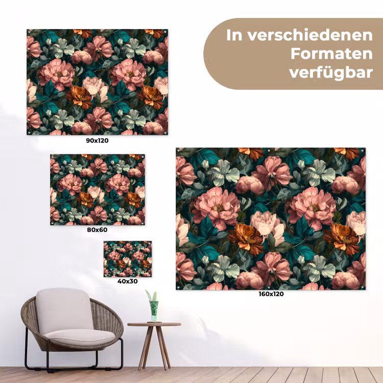 Bloemen - Schilderachtig - Patroon - Roze tuinposter los doek klein 239 -Xsfeer9_DE
