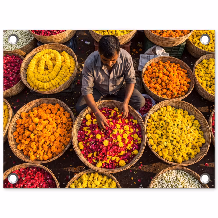Gartenposter - Blumen – Markt – Bunt - Bloemen - Markt - Kleurrijk tuinposter los doek klein