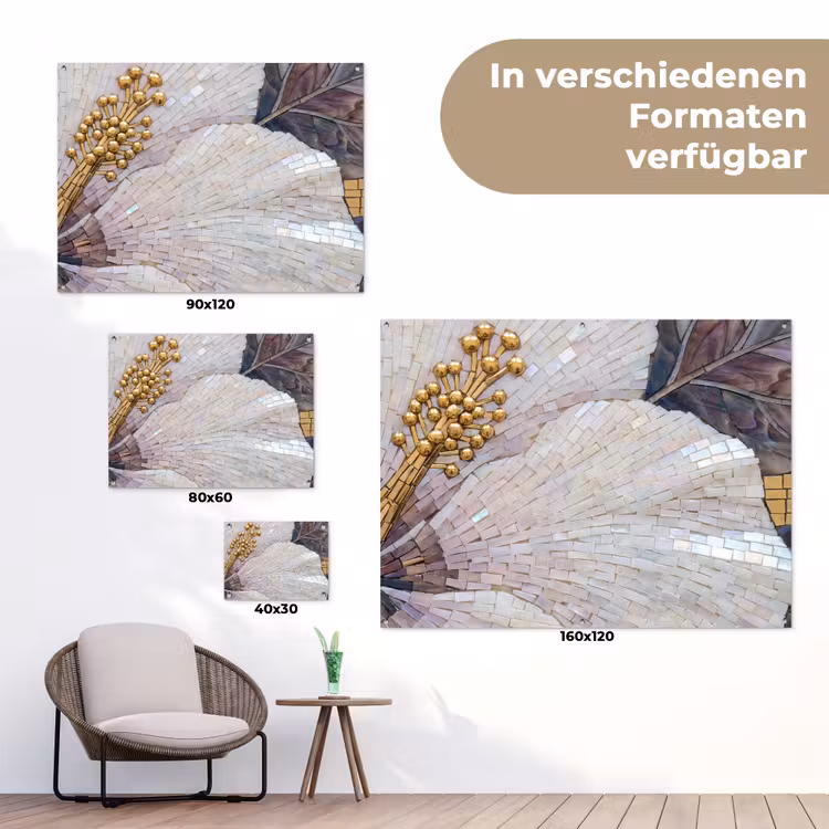 Bloemen - Mozaïek - Kunst - Modern - Goud tuinposter los doek klein -Xsfeer9_DE
