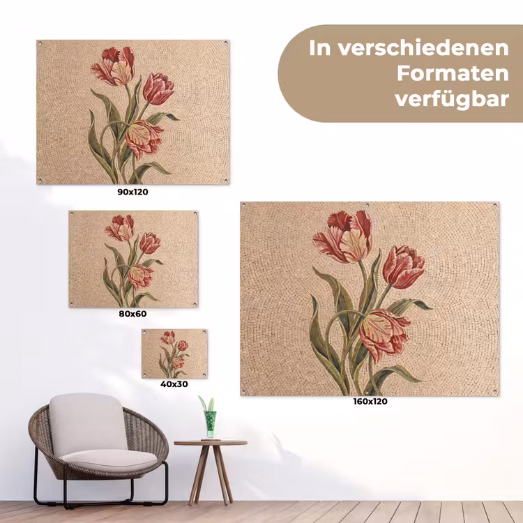 Bloemen - Mozaïek - Rood - Groen - Kunst tuinposter los doek klein -Xsfeer9_DE