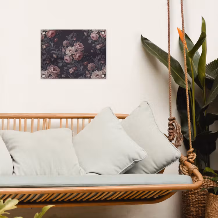 Bloemen - Patroon - Sierlijk - Roze - Donker tuinposter los doek klein -sfeer7