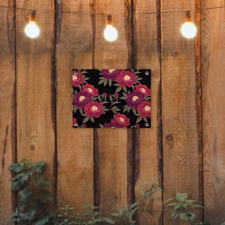 Bloemen - Patroon - Botanisch - Rood - Zwart tuinposter los doek klein -sfeer1