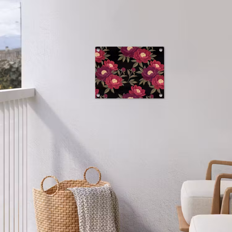 Bloemen - Patroon - Botanisch - Rood - Zwart tuinposter los doek klein -sfeer8