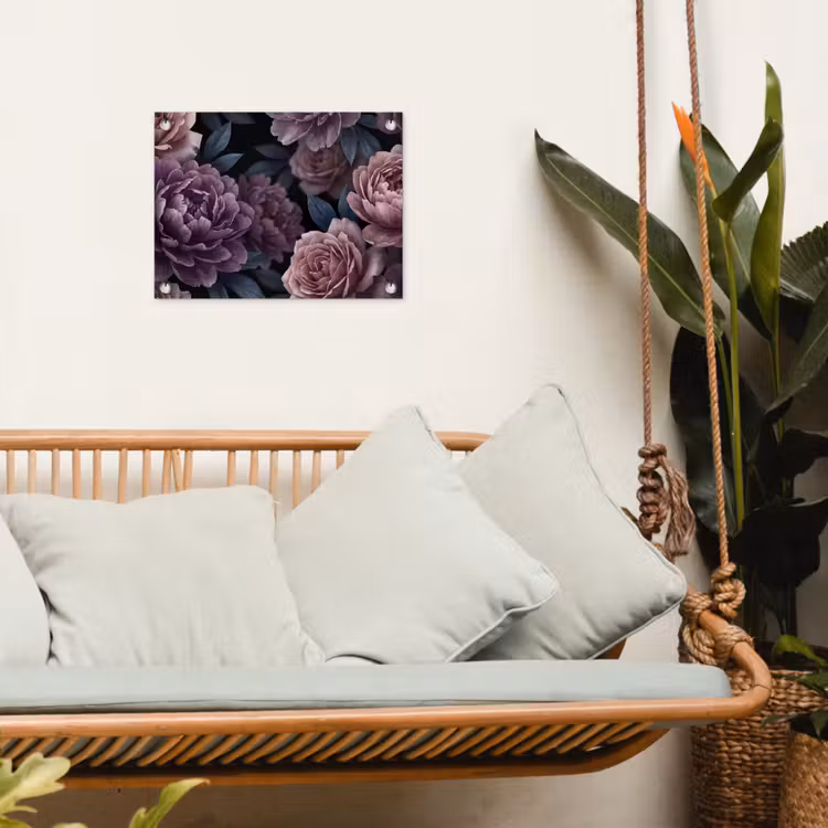 Bloemen - Patroon - Donker - Botanisch - Paars tuinposter los doek klein -sfeer7