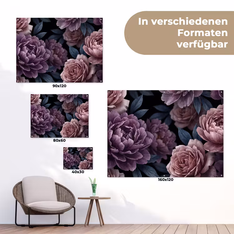 Bloemen - Patroon - Donker - Botanisch - Paars tuinposter los doek klein -Xsfeer9_DE