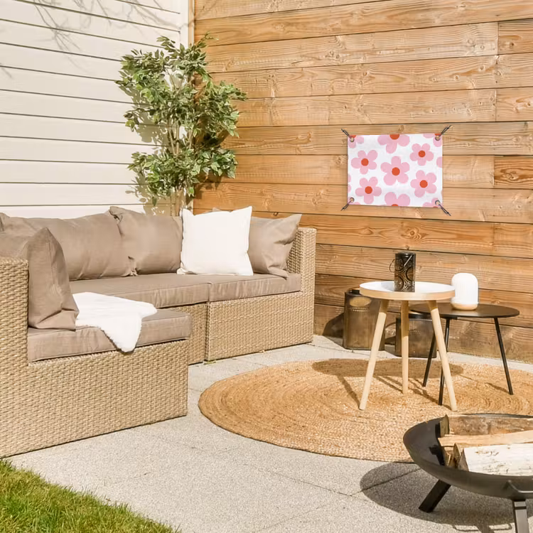 Bloemen - Patroon - Modern - Roze - Wit tuinposter los doek klein -sfeer4