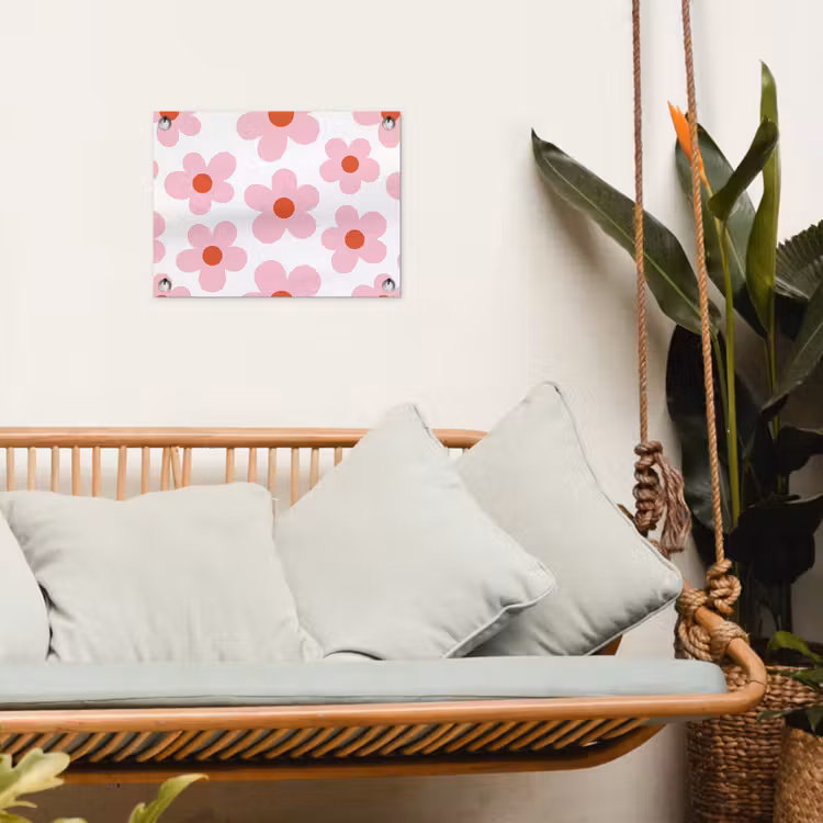 Bloemen - Patroon - Modern - Roze - Wit tuinposter los doek klein -sfeer7