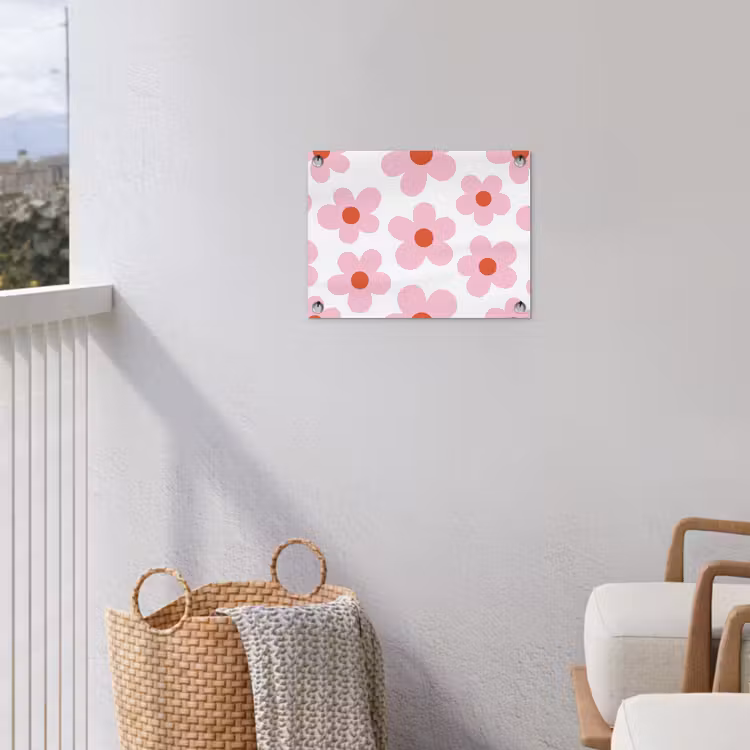 Bloemen - Patroon - Modern - Roze - Wit tuinposter los doek klein -sfeer8